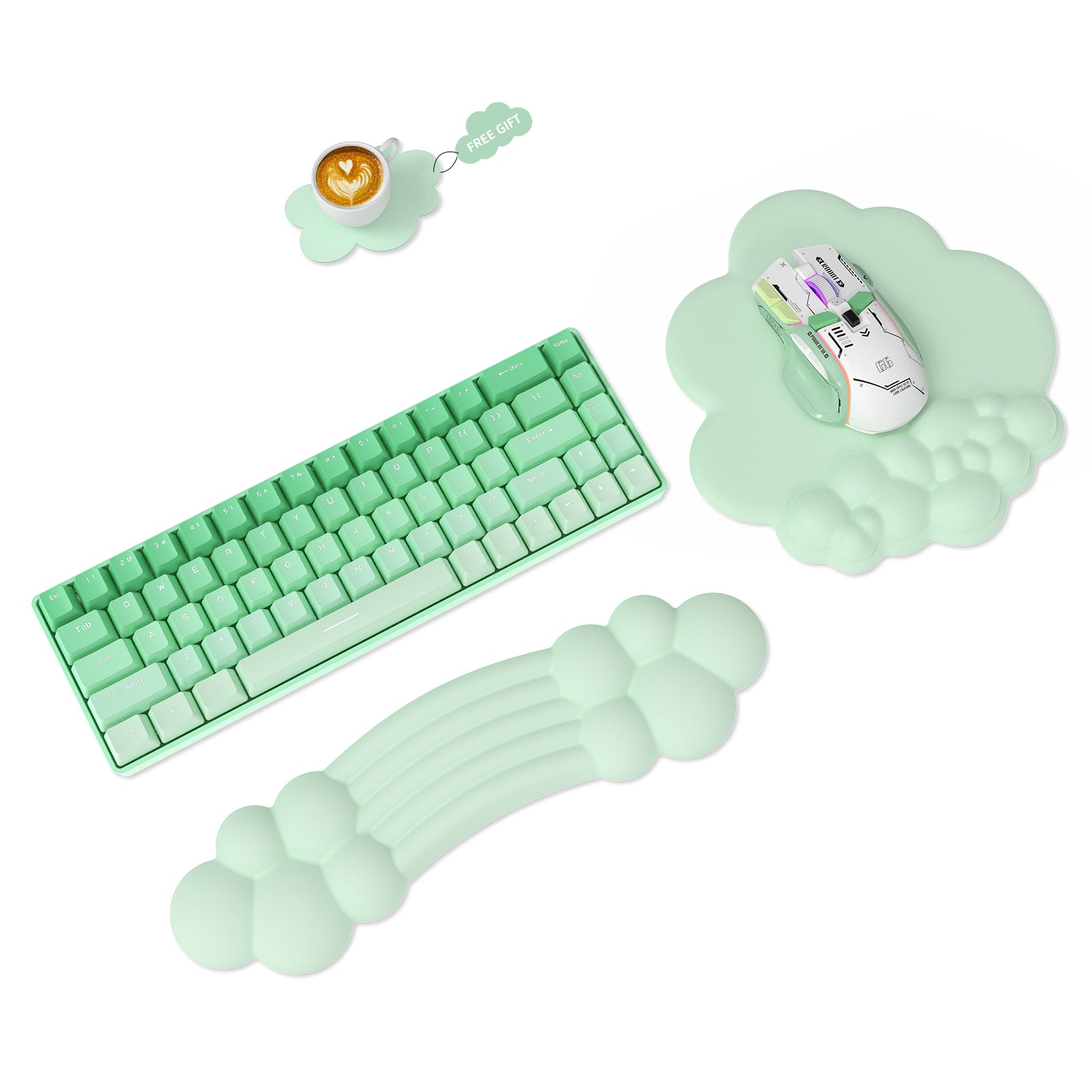 MAMBASNAKE Rainbow Cloud Wrist Rest Combo, Mouse Wrist Support for Ergonomic Pain Relief,Cute Desk Accessory for Home Office