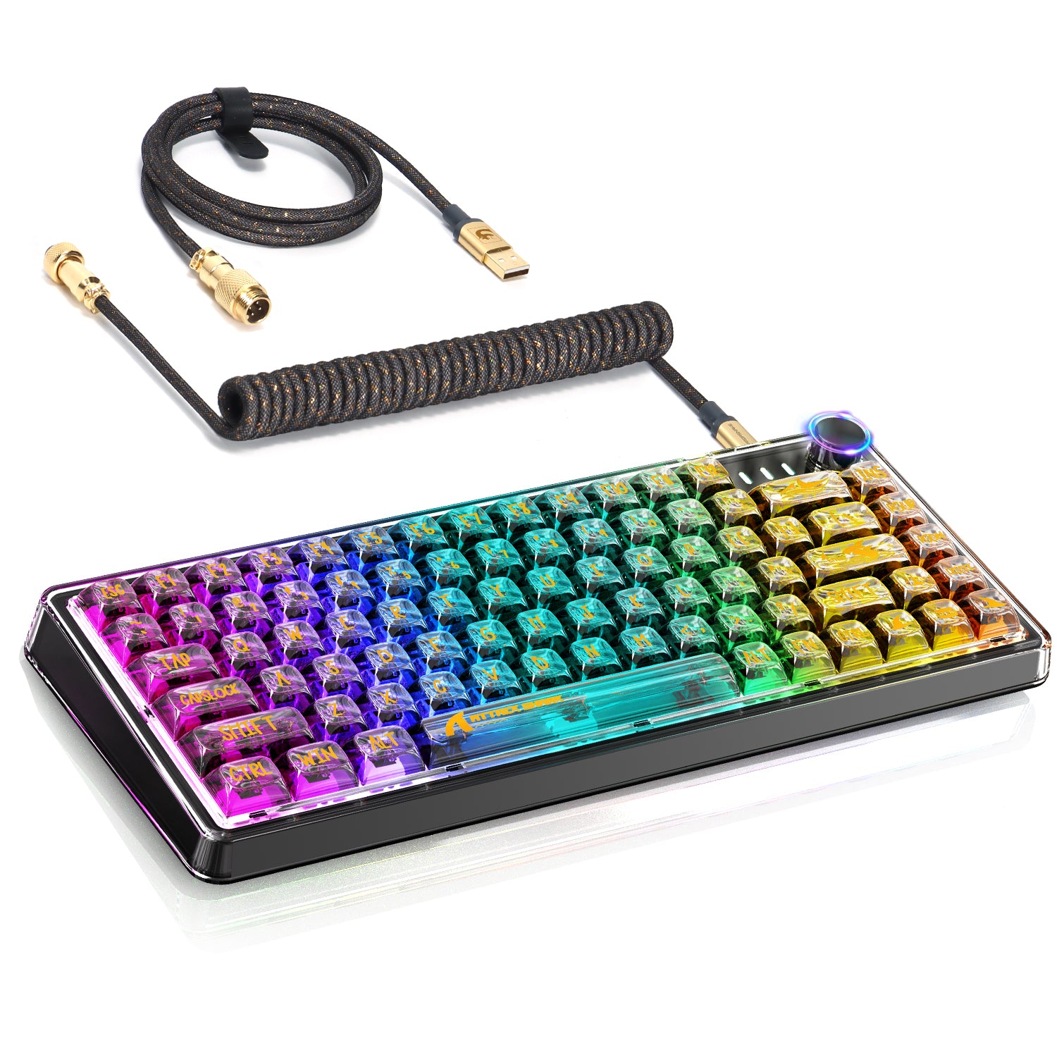 ATTACK SHARK K75 Mechanical Keyboard, Transparent PC Keycaps, Custom RGB Gaming Keyboard, Gasket QMK/VIA Keyboard, Linear Switch, Coiled Cable, TKL Hot Swappable Wired Keyboard for PC Gamer