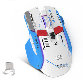 KUIYN G6 Tri Mode Mouse, Type-C Wired 2.4G Wireless Bluetooth Mouse with 11 RGB Backlit, Mechanical Gaming Mouse with 10 Buttons & Fire Button, Adjustable DPI, for Windows MAC Laptop PC