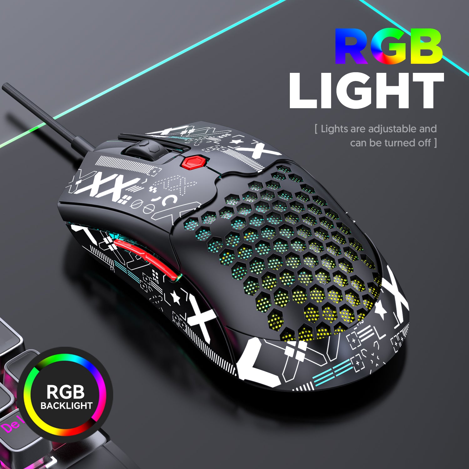 ZIYOU LANG M5PRO Ultralight Wired Gaming Mouse, Lightweight Honeycomb Shell, Pixart PAW3325, 6 Adjustable DPI 12000, 26 RGB Breathing Backlit Mice, 65g, USB Optical Model O Mice for Win11/Xbox/PS/Mac