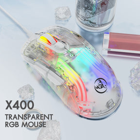 HXSJ X400 Transparent Mouse, Ultralight Wired Gaming Mouse, 13 RGB Backlit Mice, 6 Adjustable DPI 12800 Marco Program Mice, USB Optical Mice for Win10/Xbox/PS4/PS5/Mac/HP/Acer