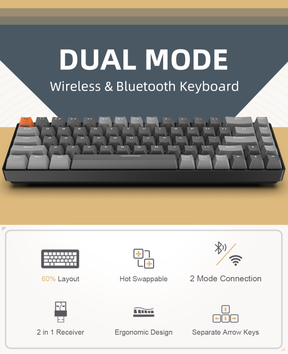 ZIYOU LANG K68 60% Wireless Mechanical Keyboard, 2.4Ghz/Bluetooth 5.0 Dual Mode 2-in-1 Receiver 68 Keys Hot Swappable