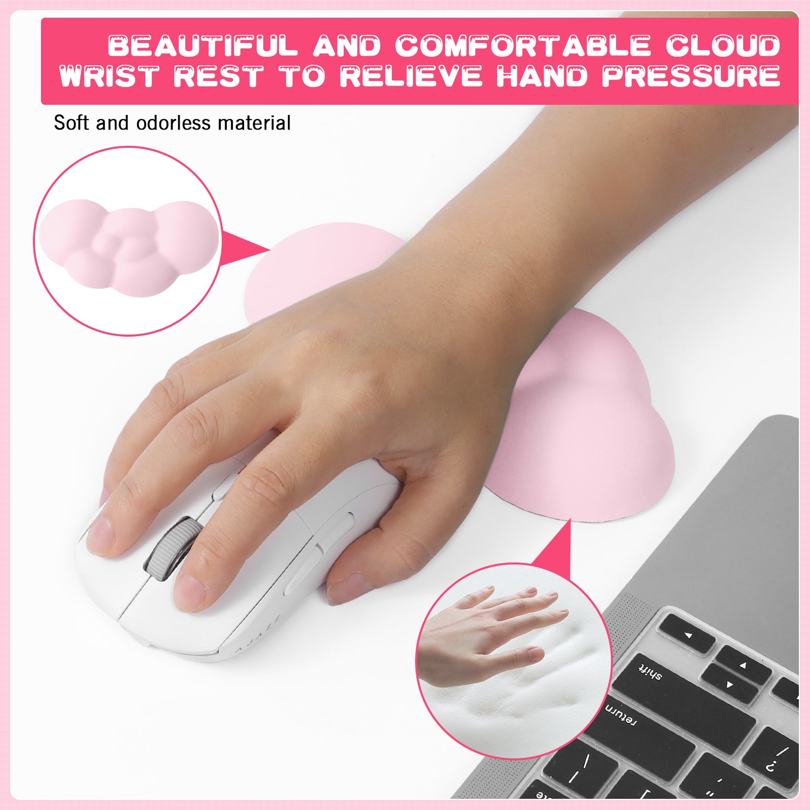 MAMBASNAKE Cloud Wrist Rest for Keyboard and Mouse, 2 in 1 Mouse pad Rests with Coaster, Ergonomic Design for Typing Pain Relief