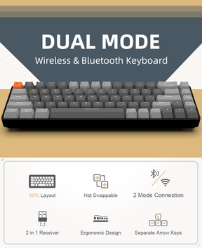 ZIYOU LANG K68 60% Wireless Mechanical Keyboard, 2.4Ghz/Bluetooth 5.0 Dual Mode 2-in-1 Receiver 68 Keys Hot Swappable