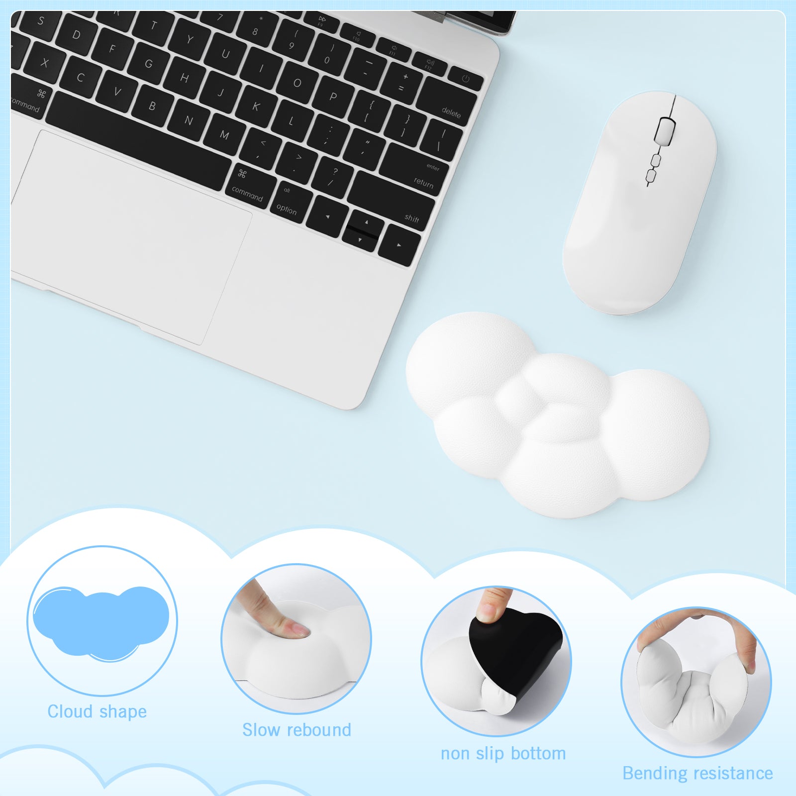 MAMBASNAKE Cloud Wrist Rest for Keyboard and Mouse, 2 in 1 Mouse pad Rests with Coaster, Ergonomic Design for Typing Pain Relief