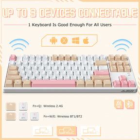 AJAZZ AK871 75% Wireless Gaming Keyboard, BT5.0/2.4G Dual Mode, TKL 87 Keys Hot-Swap Mechanical Keyboard, No Backlit For Win/Mac