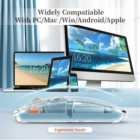 HXSJ Wireless Mouse, Slim Dual Mode Bluetooth 5.1/2.4G, Silent Rechargeable Transparent Mouse 2400 DPI, Battery Level Visible