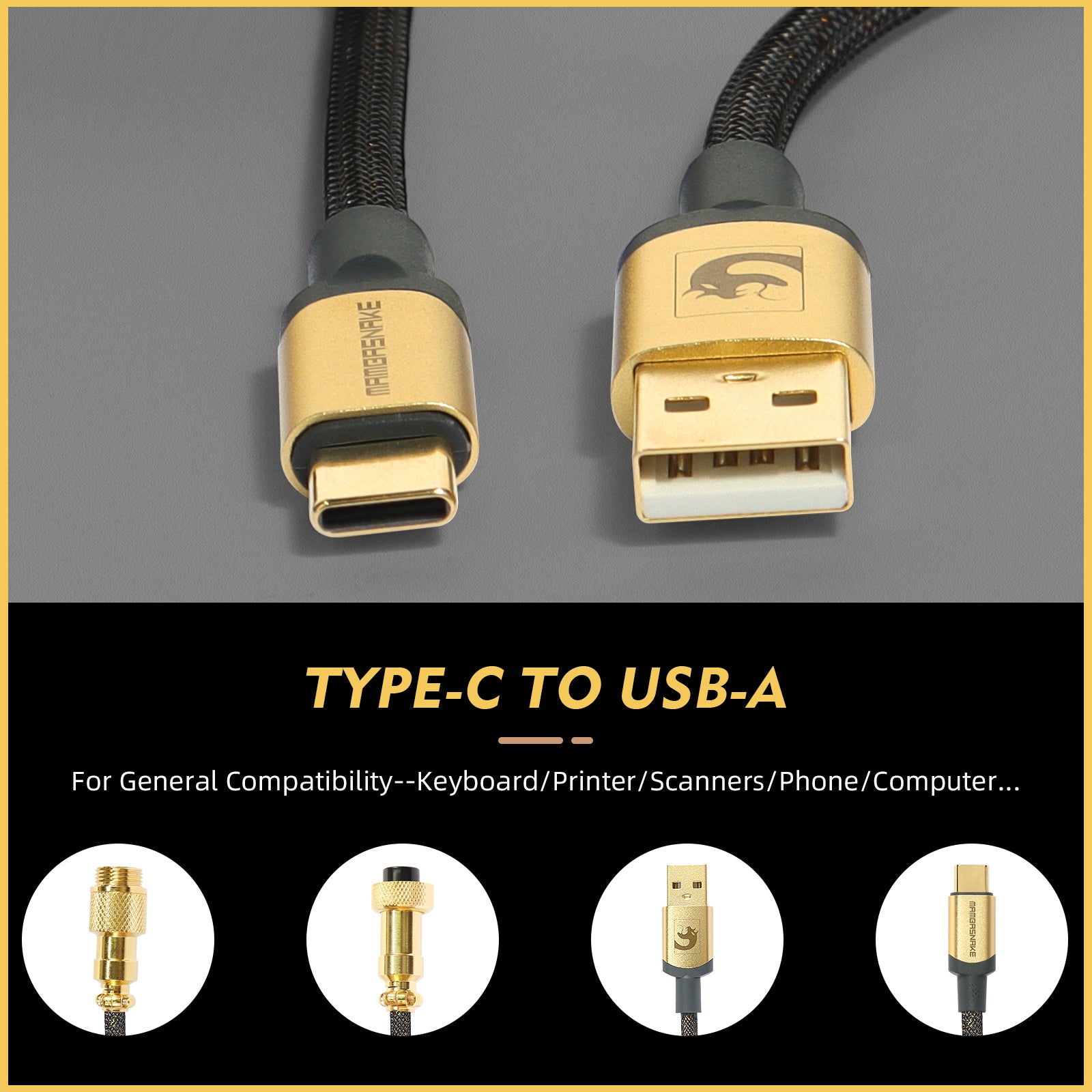 MAMBASNAKE C03 Custom Coiled USB C Cable for Gaming Keyboard, Starlight Braided Type C Charging Cable with Detachable Metal Aviator
