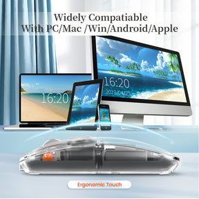 HXSJ Wireless Mouse, Slim Dual Mode Bluetooth 5.1/2.4G, Silent Rechargeable Transparent Mouse 2400 DPI, Battery Level Visible