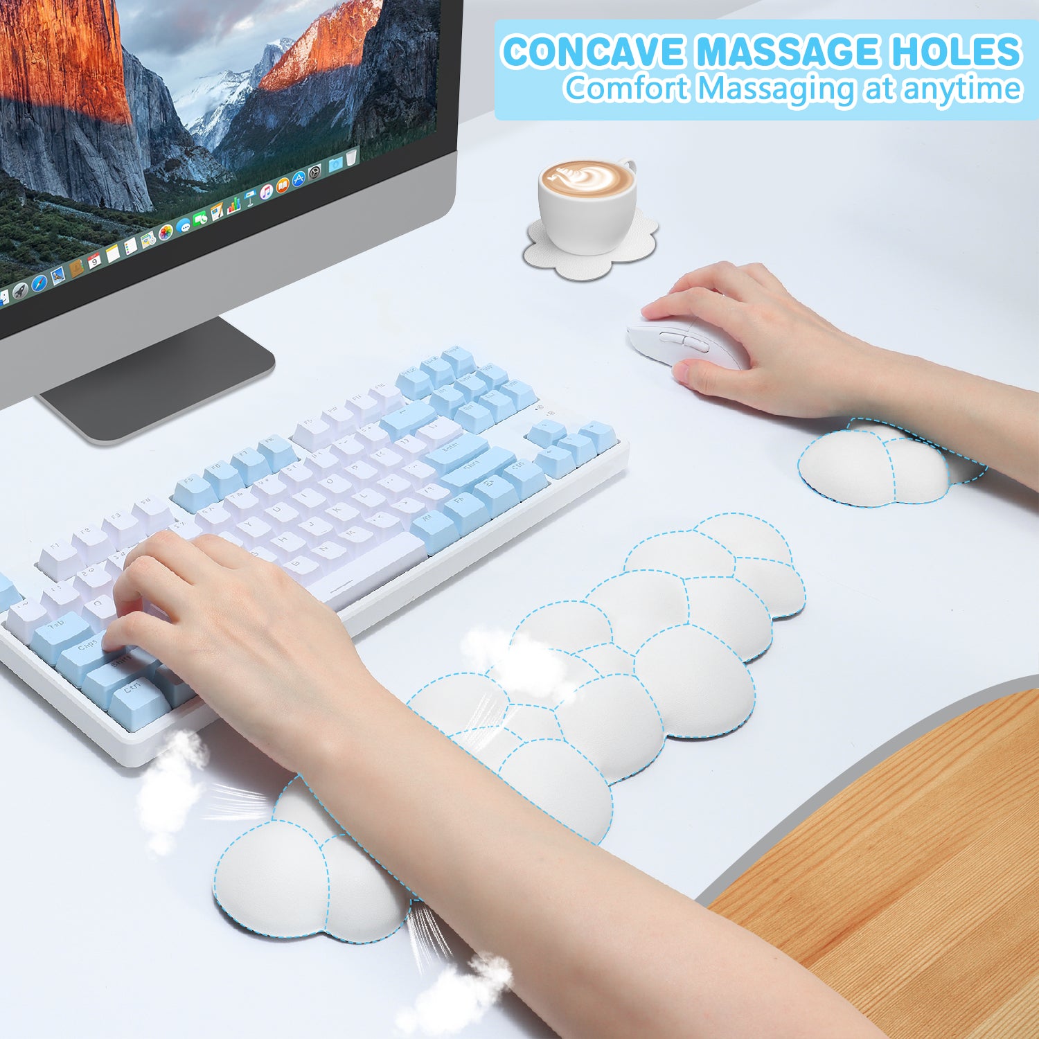 MAMBASNAKE Cloud Keyboard Mouse Wrist Rest with Coaster Set,Ergonomic Palm Rest Combo for for Comfortable Typing/Gaming -3 in 1 Set