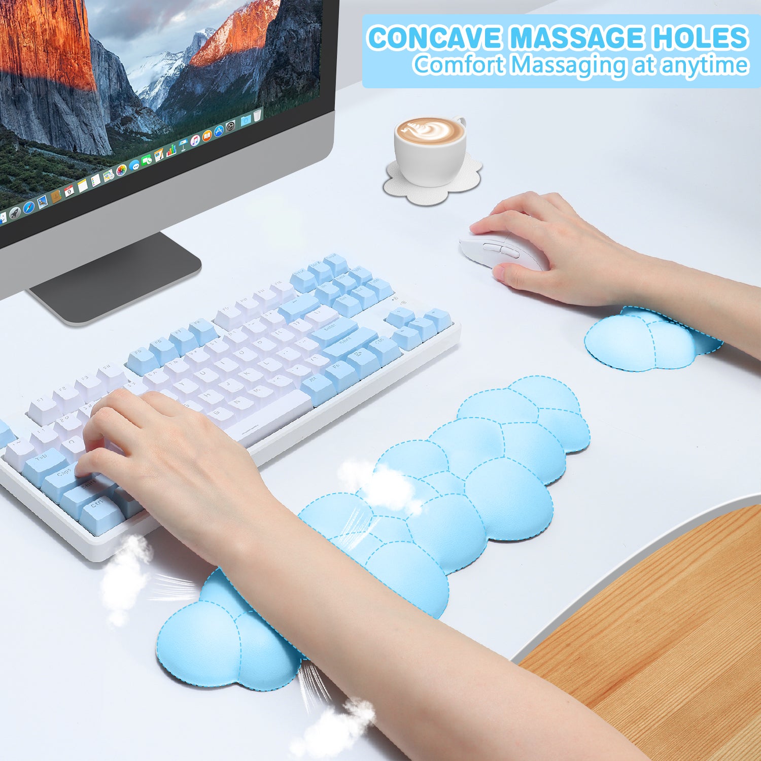 MAMBASNAKE Cloud Keyboard Mouse Wrist Rest with Coaster Set,Ergonomic Palm Rest Combo for for Comfortable Typing/Gaming -3 in 1 Set