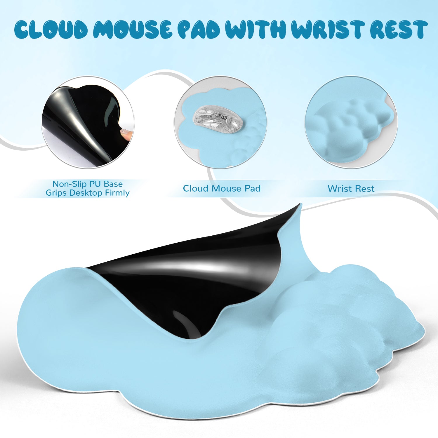 MAMBASNAKE Cloud Mouse Pad with Wrist Rest Support,Ergonomic Mouse Mat,Non-Slip Base for Comfortable and Precise Control