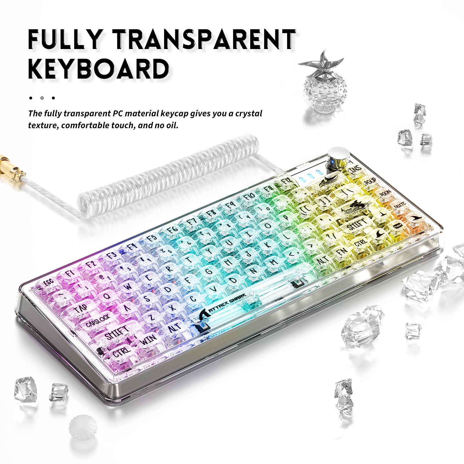 ATTACK SHARK K75 Mechanical Keyboard, Transparent PC Keycaps, Custom R