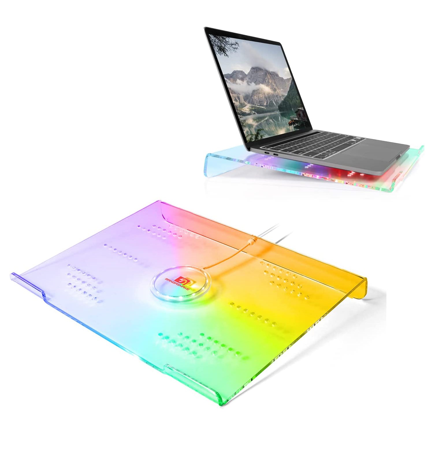 MAMBASNAKE Acrylic Laptop Stand, 366 RGB LED Light Effects, Premium Transparent Acrylic Material, Tablet Tray Stand, Transparent Laptop Base, Honeycomb, Notebook Cooler, Dissipation, 14 * 11 * 2in