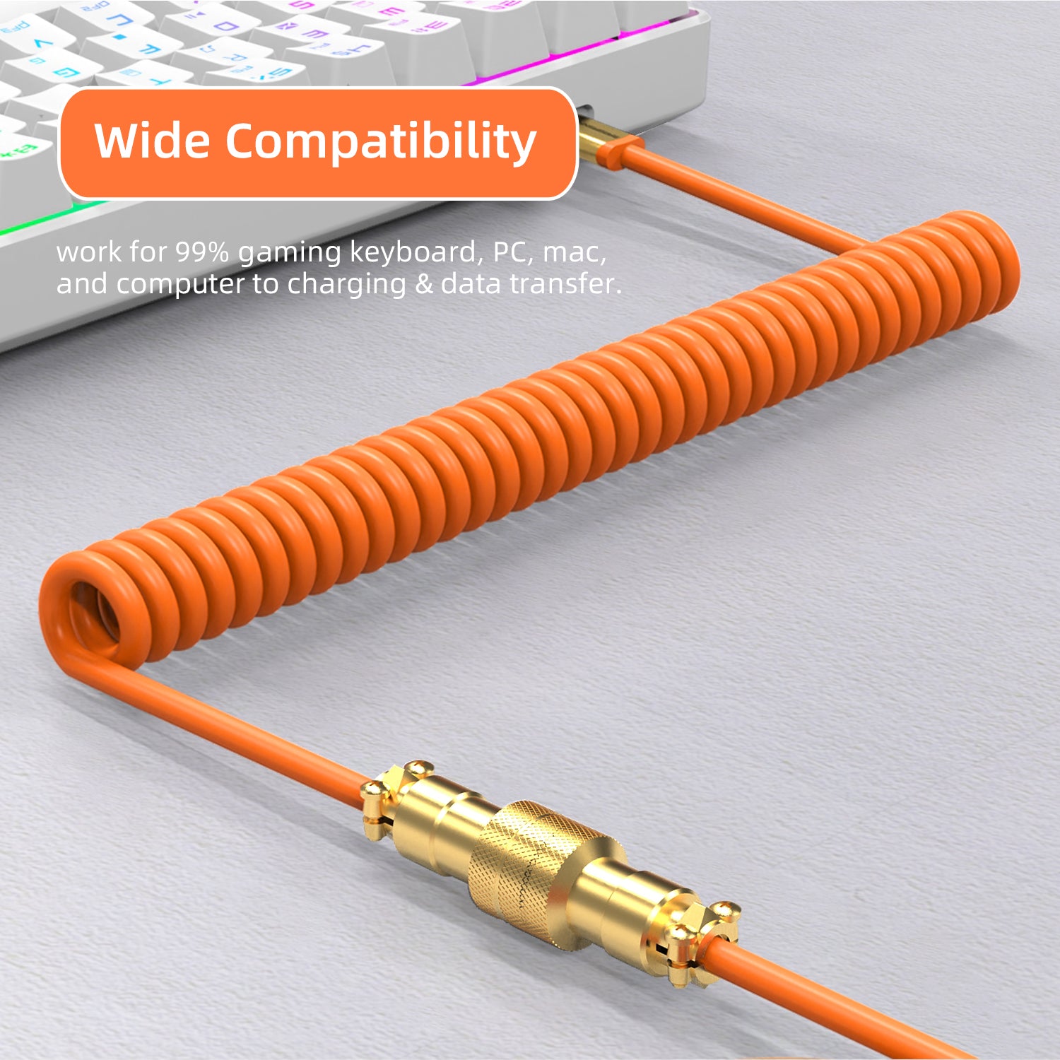 MAMBASNAKE Coiled Gaming Keyboard Cable, Pro Custom USB-C Cable for Mechanical Keyboard, TPU Spring Type-C Cable with Metal Aviation Connector