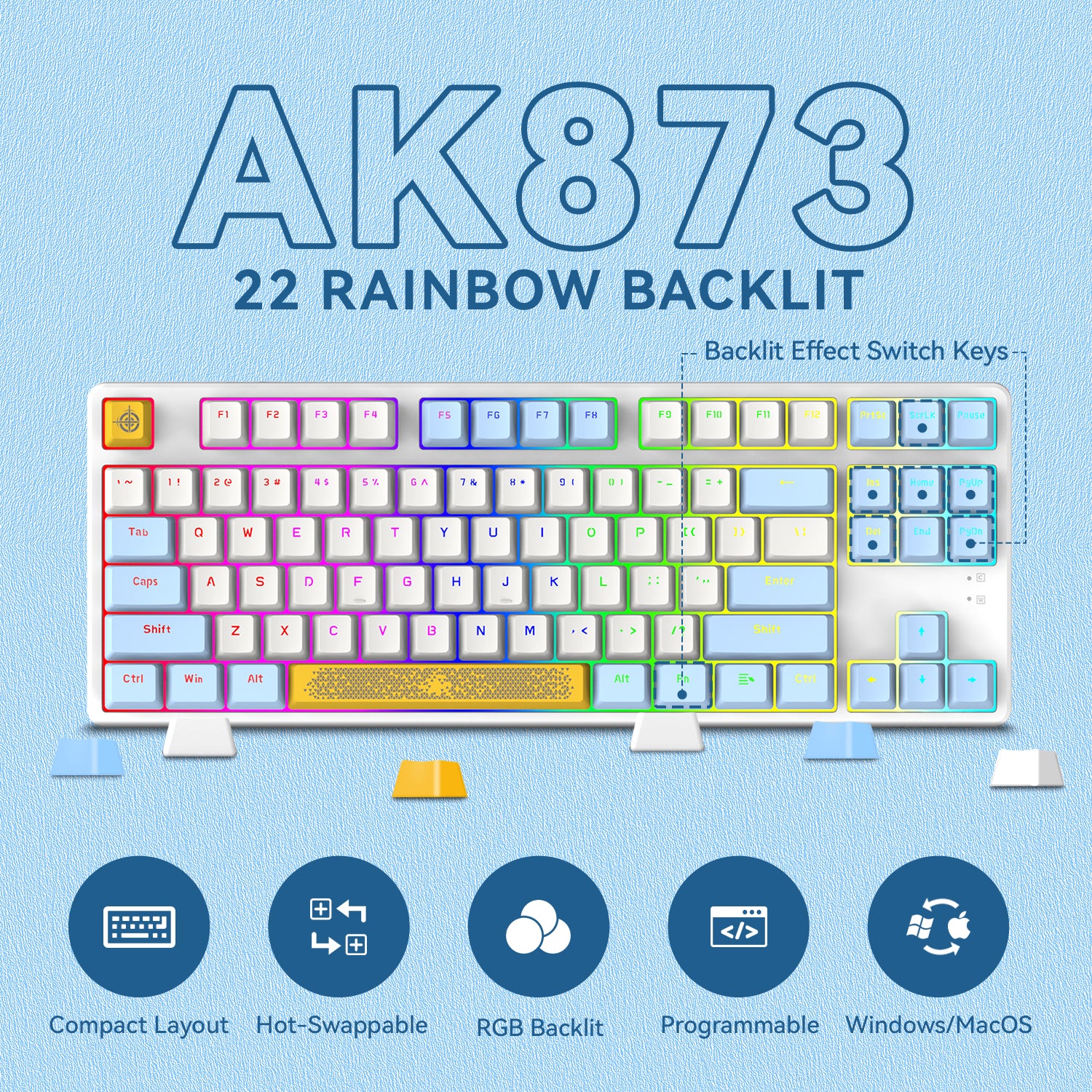 AJAZZ AK873-75% Wired Gaming Keyboard-Hot Swap Mechanical Keyboard-LIGHTSYNC RGB Compact 87 Keys-Magnetic Upper Cover for PC/Mac