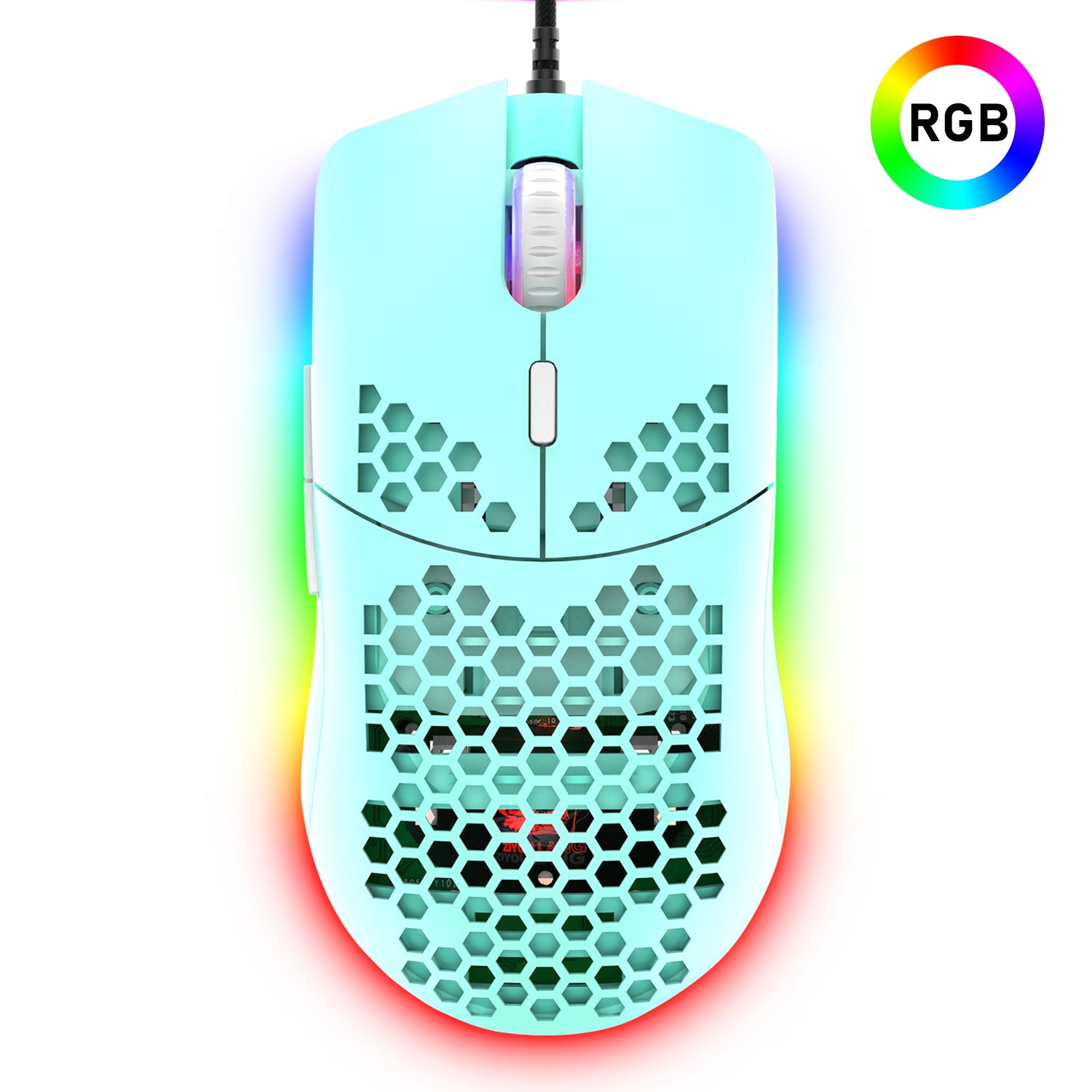 Mouse da gioco cablato leggero, 6 mouse retroilluminato RGB con driver programmabile a 7 pulsanti, mouse per computer 6400 DPI, mouse ultraleggero con cavo Ultraweave a nido d'ape per PC Gamers, Xbox, PS4 (blu)