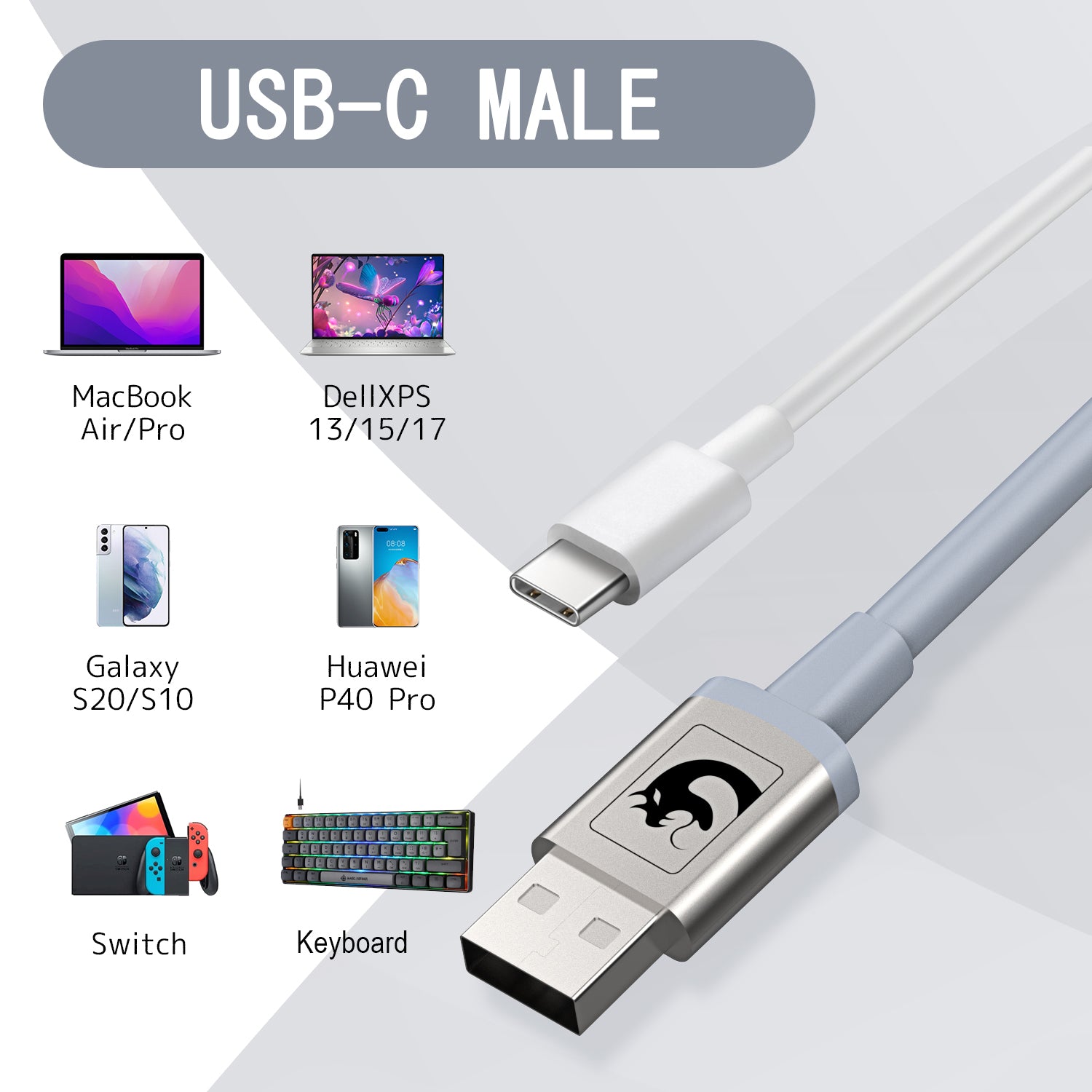 MAMBASNAKE C01 Gaming Keyboard Cable, Coiled Aviator Cable Type-C to USB-A, with Detachable Metal Aviation Connector, TPU Cables