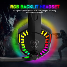 MAMBASNAKE CY907 Gaming Headset, Noise Cancelling Over Ear Headphones with Microphone for PS4 PC Xbox One PS5, Rainbow LED Backlit