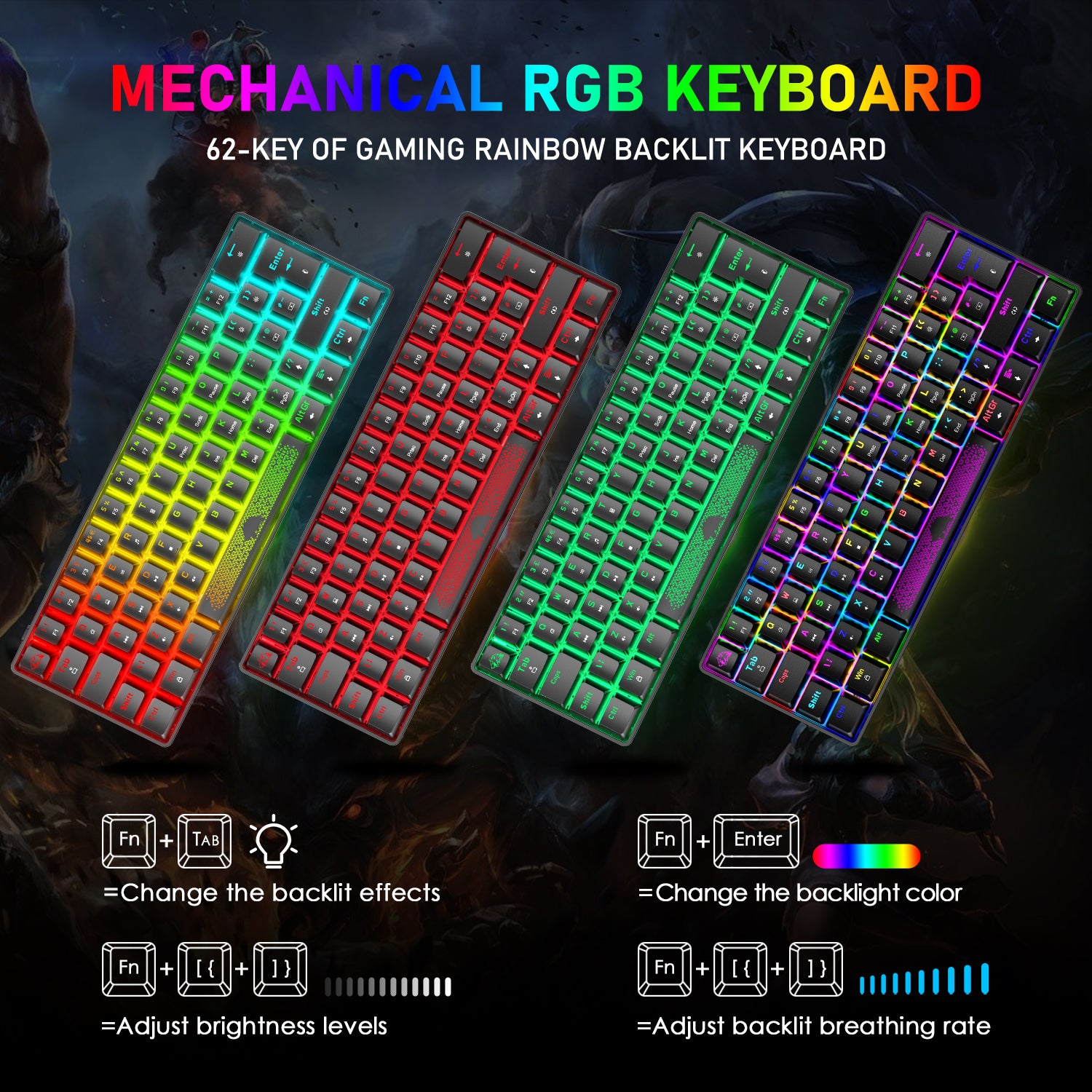 ZIYOU LANG T60RGB Mechanical Gaming Keyboard, 60% Compact 62 Key USB C Wired RGB Backlit LED Backlight Ergonomic Gaming Keyboard