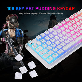 AJAZZ PBT Pudding Keycaps with Keycap Puller 108 Key Double Shot Keycaps Translucent Layer OEM Profile Keycap Full 104 Key/60% Compact 61 Key/68 Key