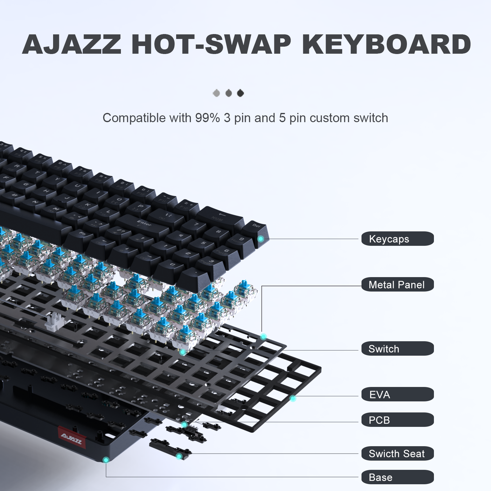 AJAZZ AK692 - Hot-Swappable Numeric Keyboard Mechanical Wireless Bluetooth5.0 Type C Wired Mode 4000 mAh Rechargable Light up