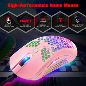Souris de jeu filaire légère, 26 souris rétroéclairées RVB avec pilote programmable à 7 boutons, souris PAW3325 12000 DPI, coque ultralégère en nid d'abeille Ultraweave Cable Mouse pour PC Gamers Xbox PS4 Users (Noir)