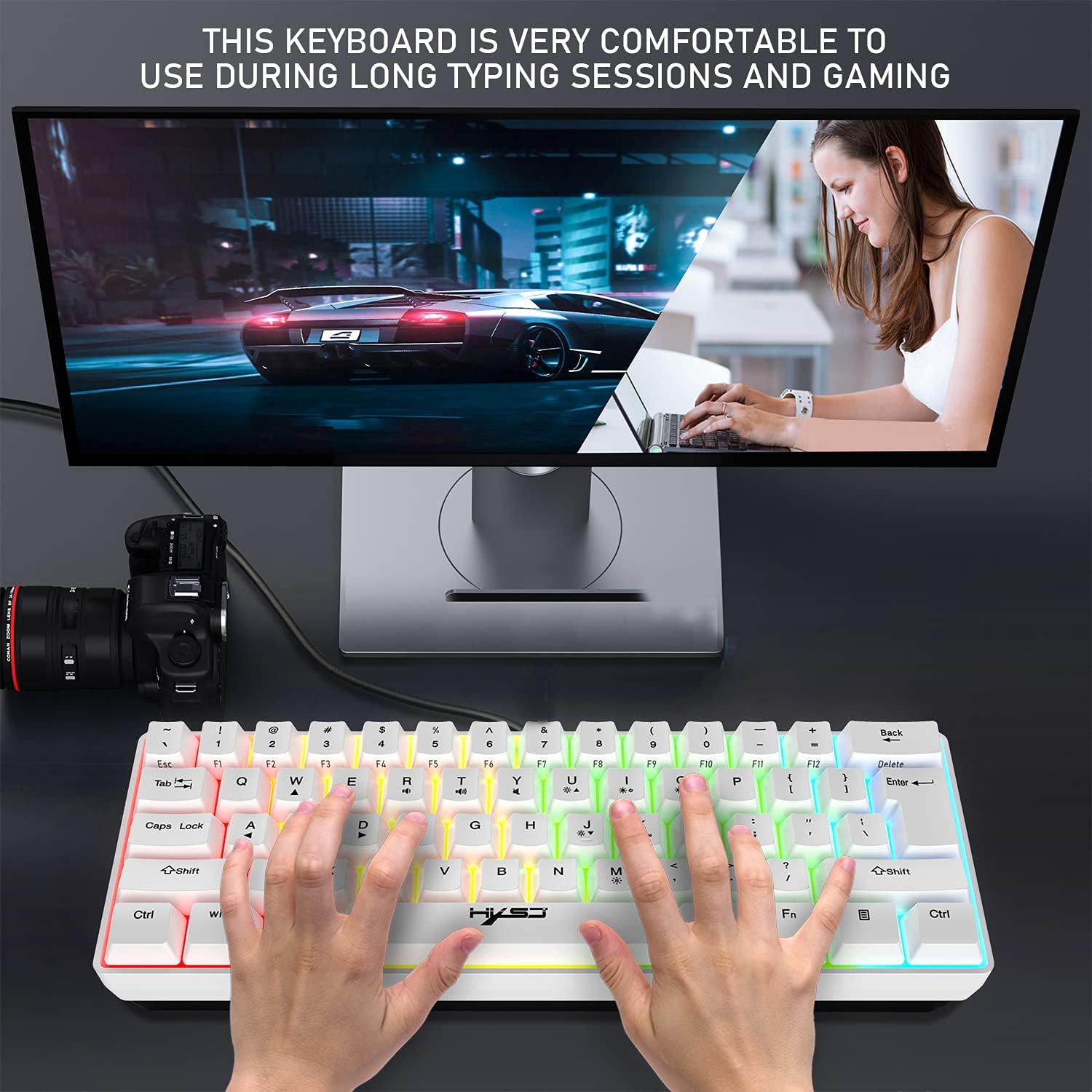 V700 60% Wired Gaming Keyboard, RGB Backlit Ultra-Compact Mini Keyboard, Mini Ergonomic 61 Keys Keyboard,Mechanical Feel Type-C USB Waterproof for PC/Mac Gamer, Typist