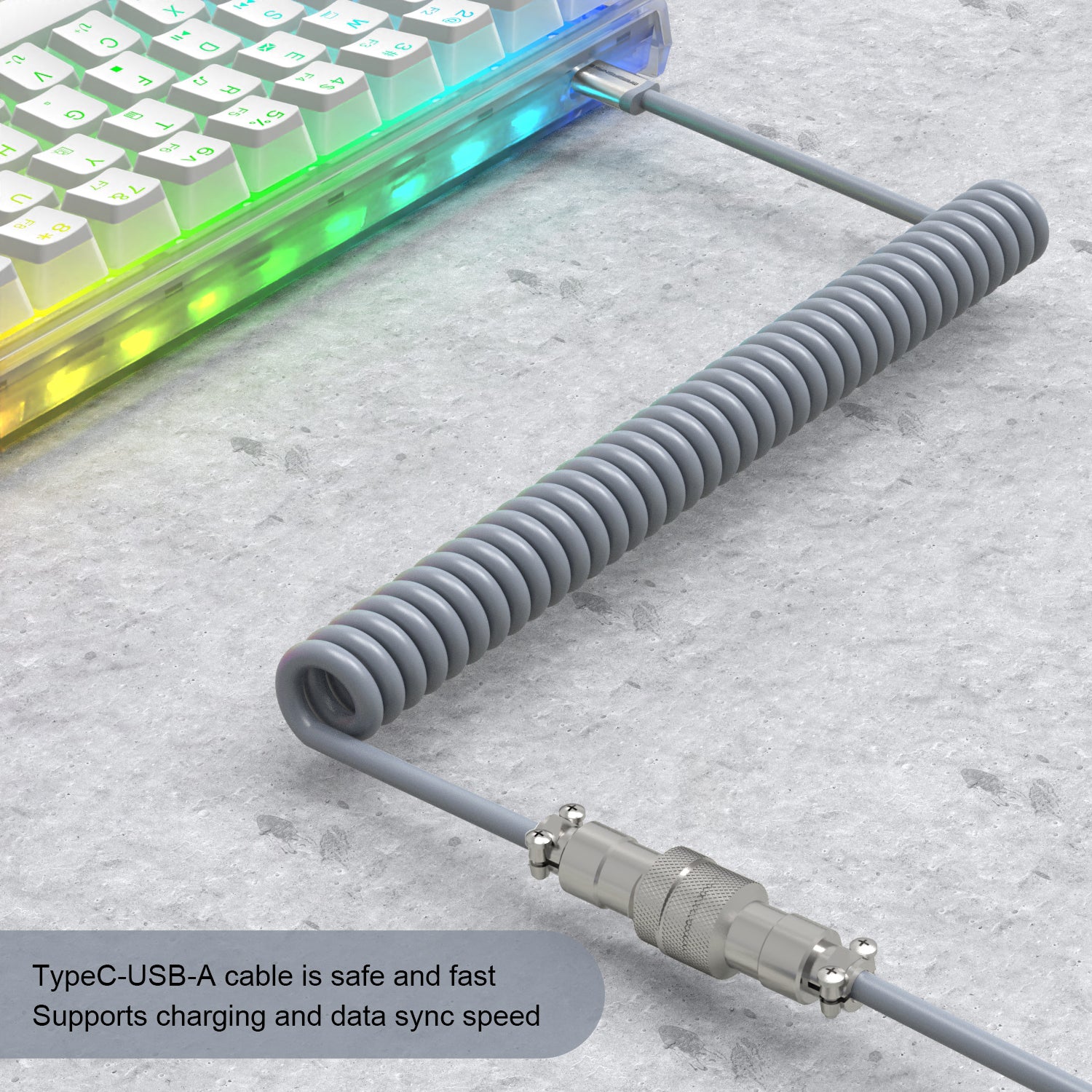 MAMBASNAKE C01 Gaming Keyboard Cable, Coiled Aviator Cable Type-C to USB-A, with Detachable Metal Aviation Connector, TPU Cables