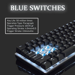 AJAZZ AK33 Mechanical Gaming Keyboard TKL 80% Compact Light Up Keyboard 82 Key Anti-Ghosting Detachable USB-C Cable for PC Mac