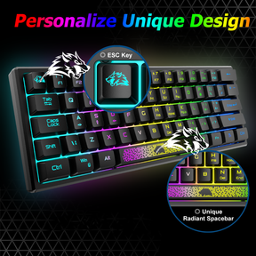ZIYOU LANG K61 - 60% Compact Gaming Keyboard and Mouse Set UK Layout Ultralight 12000 DPI Breathable LED Honeycomb Shell Mouse