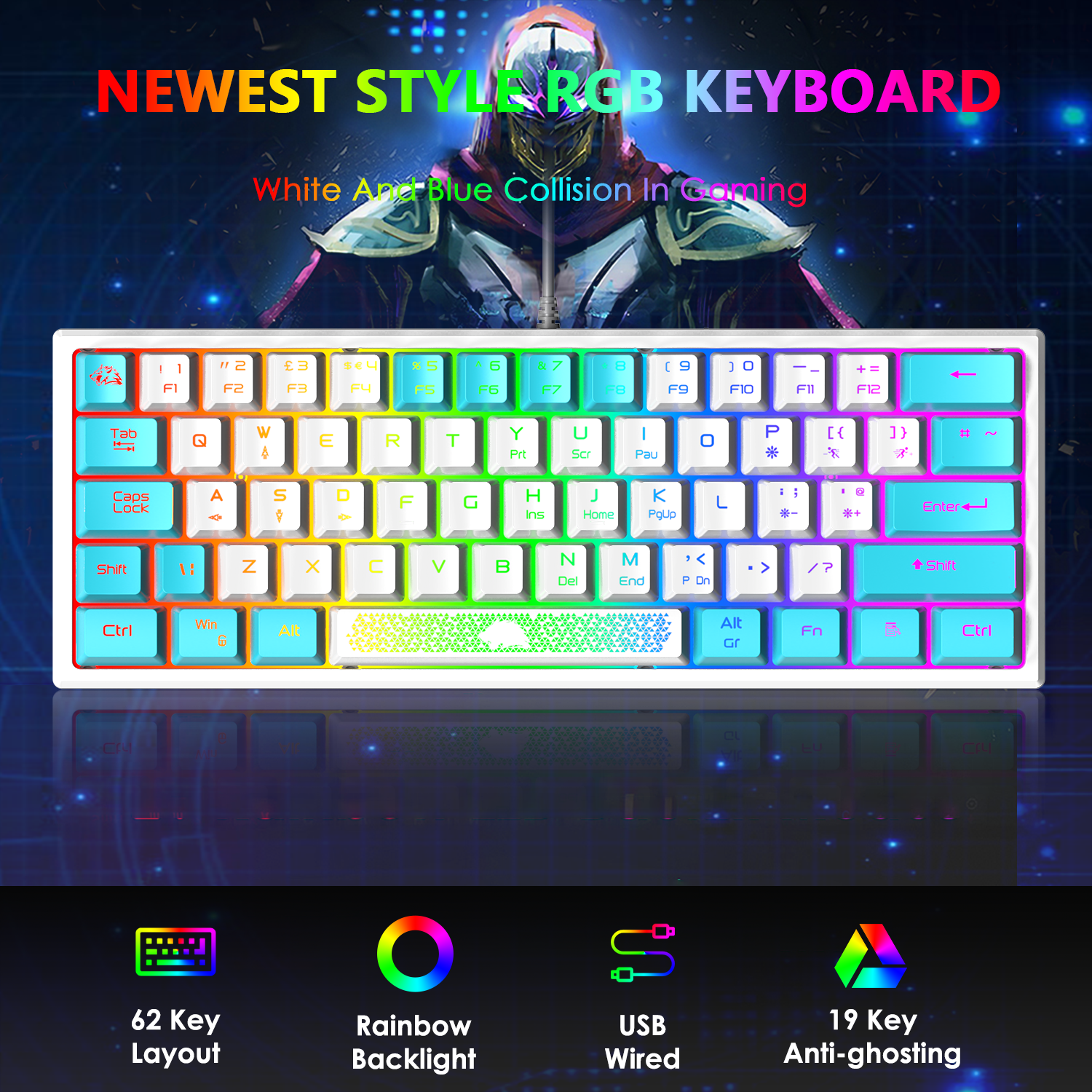 ZIYOU LANG K61 - 60 Percent Compact Gaming Keyboard UK Layout Ultralight LED Backlit Mechanical Feel PS4 Laptop PC Accessories