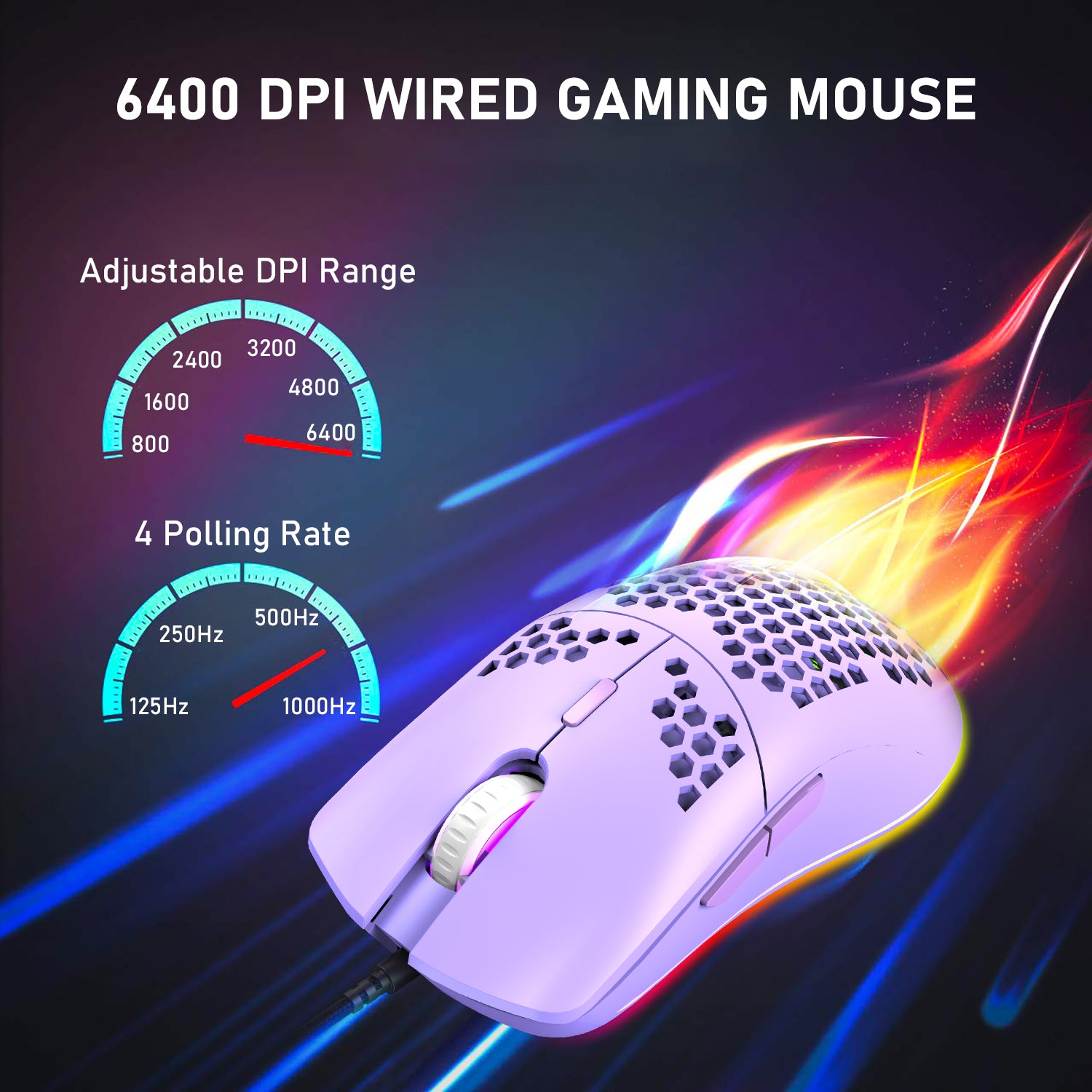 有線軽量ゲーミングマウス、7ボタンのプログラム可能なドライバーを備えた6 RGBバックライト付きマウス、6400DPIコンピューターマウス、PCゲーマー用の超軽量ハニカムシェルUltraweaveケーブルマウス、Xbox、PS4（青）