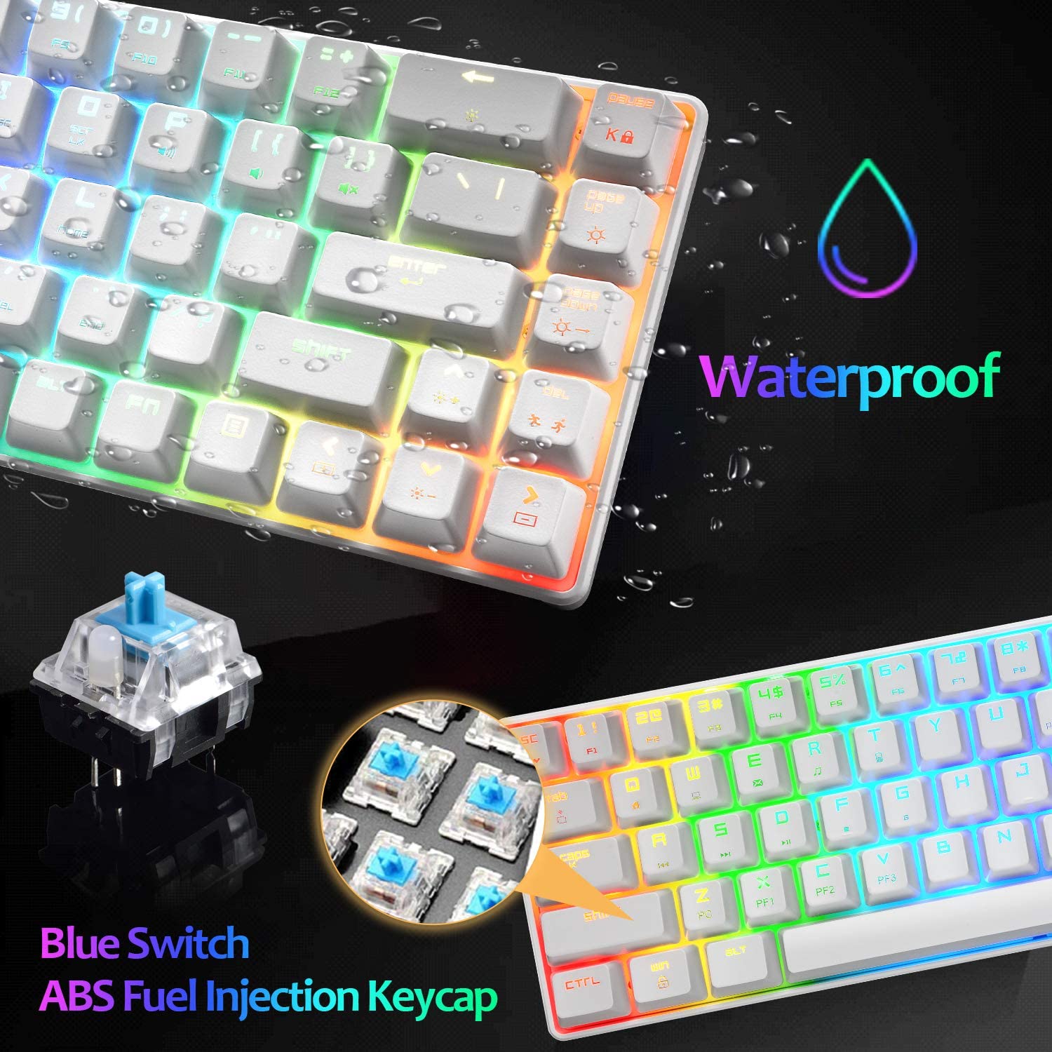 MAGIC-REFINER MK14 60% Mechanical Gaming Keyboard Type C Wired 68 Keys LED illuminated 18 Chroma RGB Lighting Clicky Switches Anti-ghosting