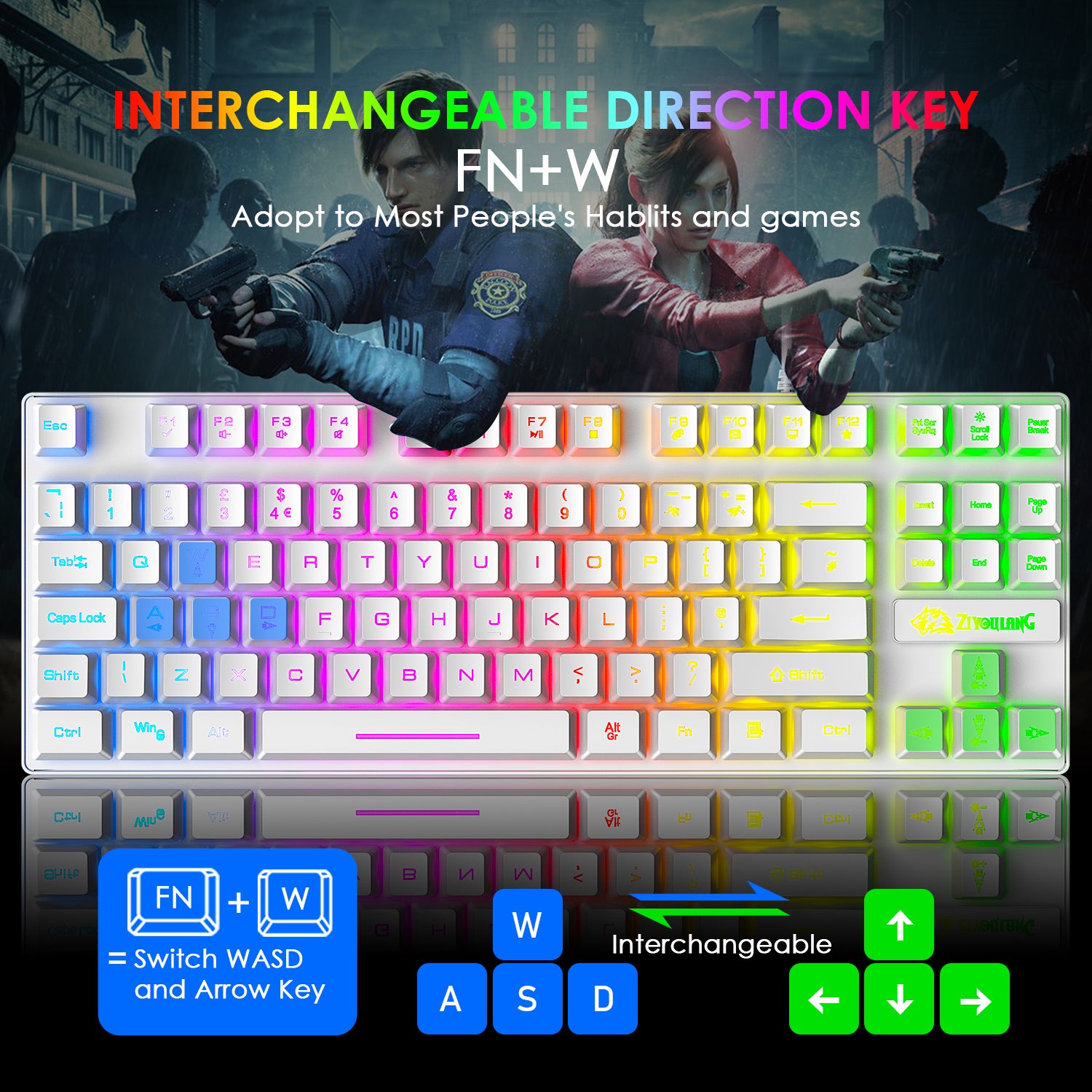 ZIYOU LANG T2 Gaming Keyboard and Mouse, Mechanical Feel Keyboard,RGB 6400 DPI Lightweight Gaming Mouse for Windows PC Gamers