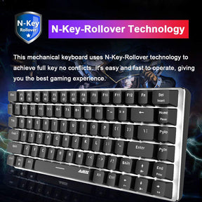 Tastiera meccanica da gioco Tastiera per computer con interruttore blu meccanico in metallo di tipo C cablato con retroilluminazione a LED arcobaleno 82 tasti Anti-ghosting per i giocatori di computer