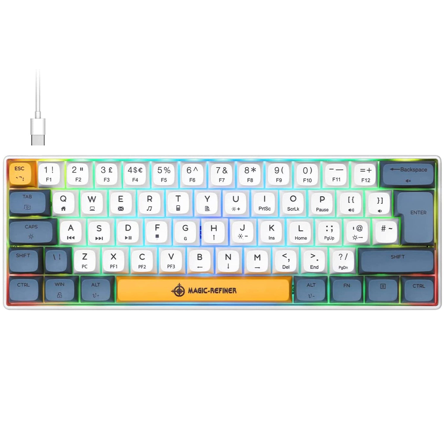 MAGIC-REFINER MK21 UK Layout 60% Mechanical Gaming Keyboard Mini Compact Wired Type C Dye-Sublimation PBT USB Water-resistant 14 Chroma RGB Illuminated