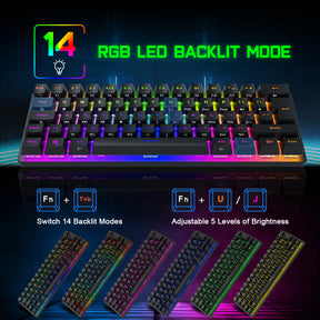 MAGIC-REFINER MK22 Compact 60% Mechanical Gaming Keyboard with all key Anti-ghosting , 61 Key Rainbow RGB Backlit Metal Plate Type-C