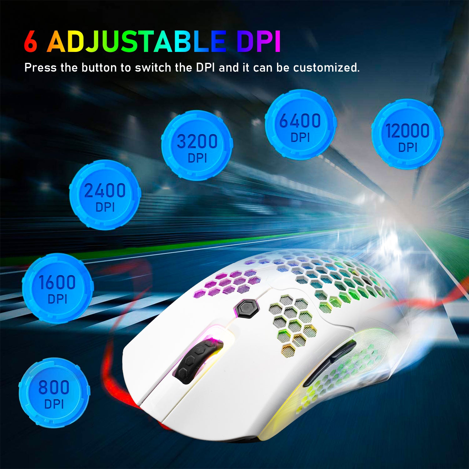 Mouse da gioco wireless, 16 mouse wireless/cablati ultraleggeri retroilluminati RGB con driver programmabile, batteria ricaricabile da 800 mA, Pixart 3325 12000 DPI, guscio a nido d'ape leggero per PC Gamer