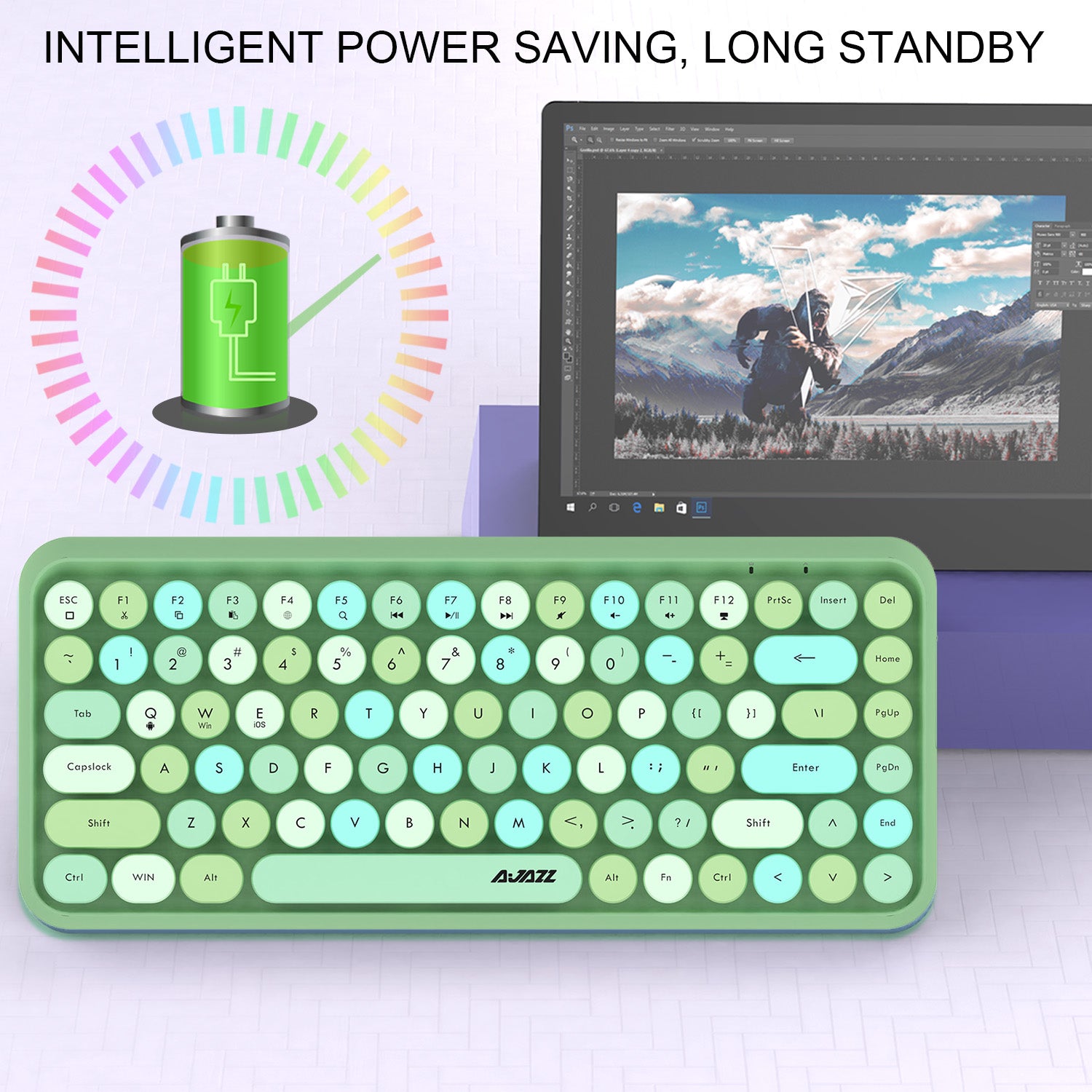 AJAZZ 308i Retro Wireless Keyboard, Cute Round Compact 84 Keys Silent Bluetooth Keyboard, Typewriter Design for iPad, PC, Laptop