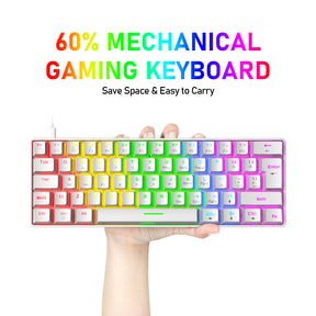 ZIYOU LANG T60 Keyboard Mouse Set, 60% Compact 62 Key USB C Backlit Mechanical Gaming Keyboard, 6400DPI RGB Gaming Mouse, Mice Pad