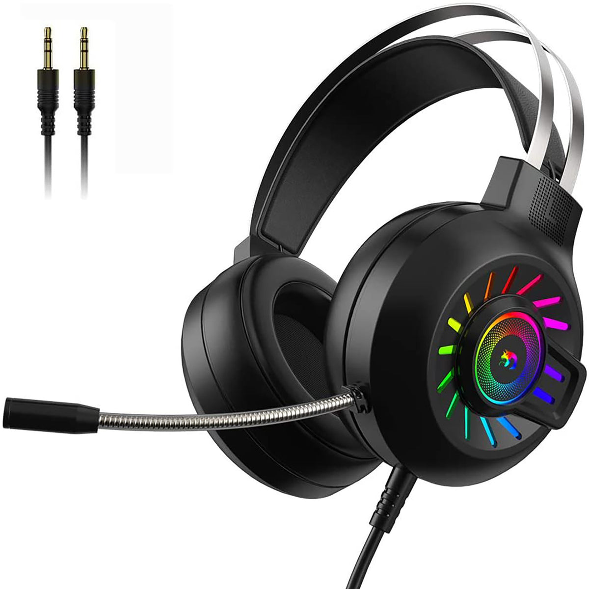 Gaming-Headset PS4-Headset 3,5-mm-Stereo-Kopfhörer mit Kabel, RGB-Regenbogen-Hintergrundbeleuchtung, professioneller Kopfhörer, Stereo-Surround-Sound, Mikrofon mit Rauschunterdrückung, kompatibel mit PC, PS4, Xbox (Schwarz)