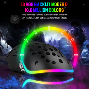 ZIYOU LANG D19 Wired RGB Gaming Mouse, 12000DPI, 7 Programmable Buttons, Adjustable Weights, Honeycomb Shell Mice for PC/PS4/XBOX