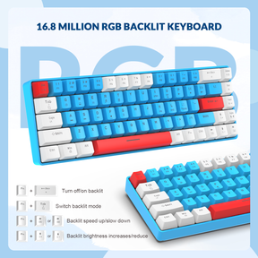 ZIYOULANG T8 60% Gaming Keyboard,68 Keys Compact Mini Wired Mechanical Keyboard with 18 Chroma RGB Backlit,Blue Switch,USB C Coiled Keyboard Cable for PC