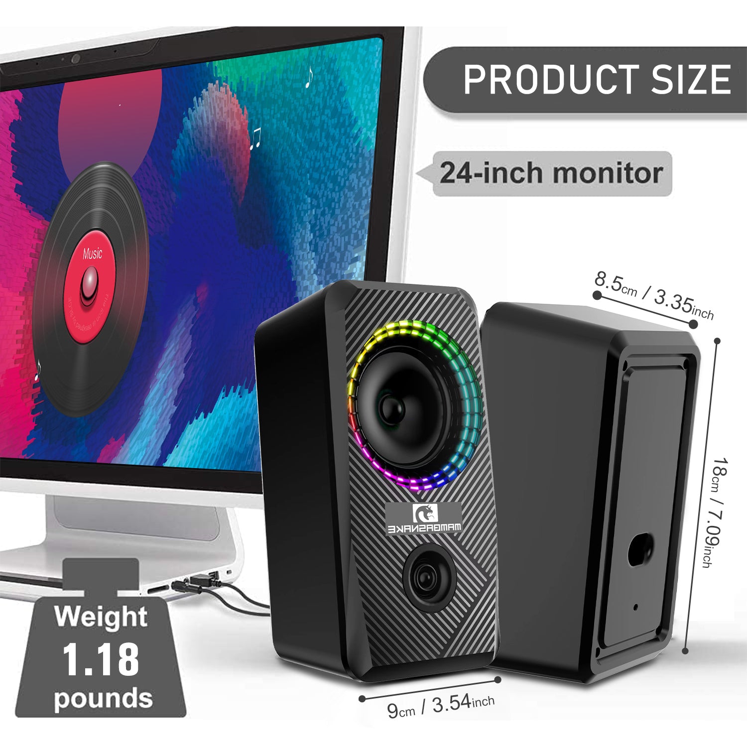Computerlautsprecher, kabelgebundener RGB-Gaming-Lautsprecher für PC 2.0 USB-betriebene Stereo-Lautstärkeregelung, 6 RGB-LED-Hintergrundbeleuchtungsmodi, USB-betriebener 3,5-mm-Aux-tragbarer Multimedia-Lautsprecher für PC-Desktop-Laptop-Telefone