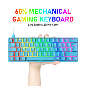 ZIYOU LANG T60 Keyboard Mouse Set, 60% Compact 62 Key USB C Backlit Mechanical Gaming Keyboard, 6400DPI RGB Gaming Mouse, Mice Pad