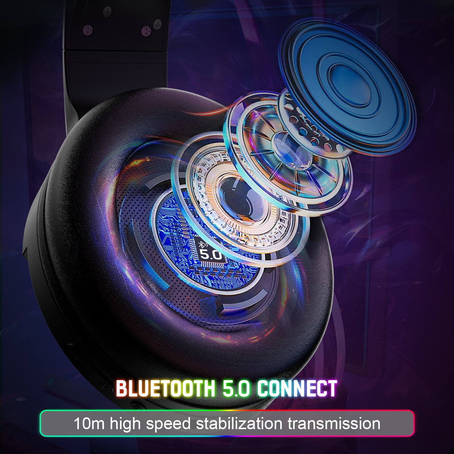 ZIYOU LANG SH33 Wireless Bluetooth Headset Over Ear with Microphone, Hi-Fi Stereo 5.1 channel, RGB  Backlit, 1000 mAh Rechargeable