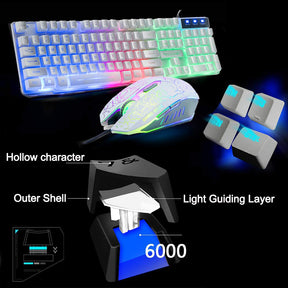 FELiCON T6 UK Layout Gaming Keyboard and Mouse Sets Rainbow Backlit Usb Gaming Keyboard  2400DPI 6 Buttons Optical  Gaming Mouse