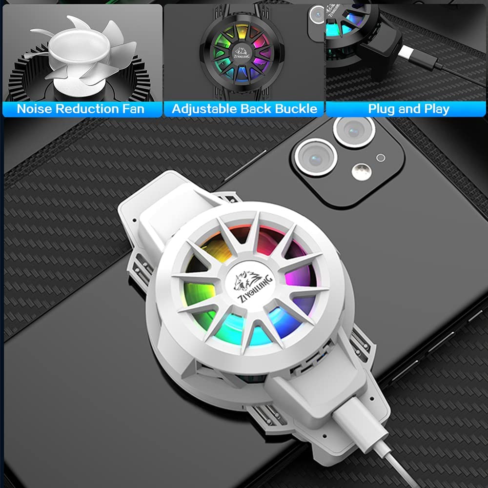 ZIYOU LANG Z1 Portable Mobile Phone Cooler, RGB Backlit with Adjustable Buckle Semiconductor Cooling Fan With USB Cable, with iPhone/Android