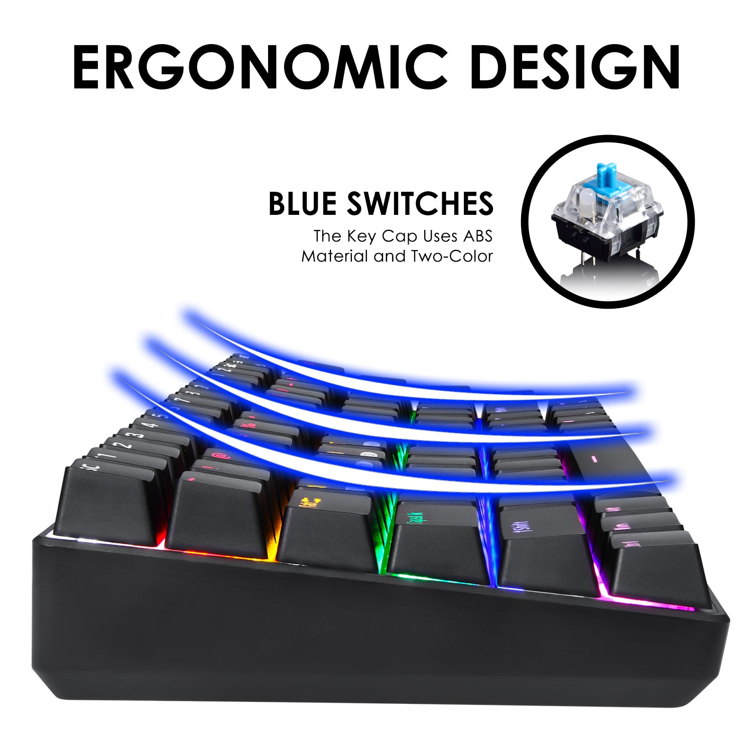 メカニカルキーボードゲーミングキーボードGATERONブラウンスイッチ有線バックライト付きメカニカルミニデザイン（60％）68キーキーボードブラックMagic並行輸入